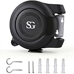 SG Traders Cordomatic Retractable Washing Line 30m Auto Retractable Reel Clothes Washing Line Twin Cable Wall Mounted Clothesline Indoor and Outdoor Clothes Dryer Easy To Install (15m X 2)