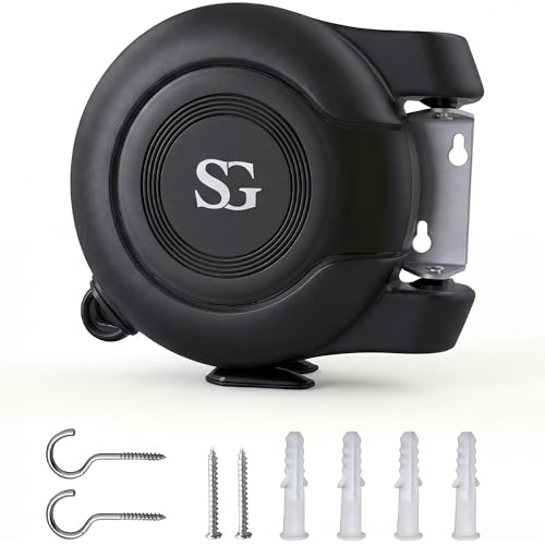 SG Traders Cordomatic Retractable Washing Line 30m Auto Retractable Reel Clothes Washing Line Twin Cable Wall Mounted Clothesline Indoor and Outdoor Clothes Dryer Easy To Install (15m X 2)