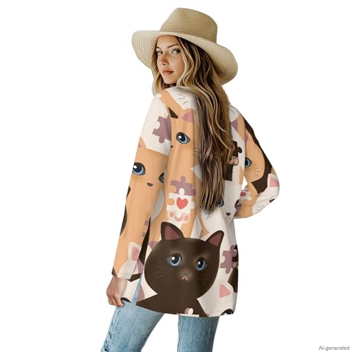 Image of Forchrinse Red Ladybug Cardigan for Women Causal Long Sleeve Open Front Cardigans Sweater Fashion 2024 Fall Coat with Pockets
