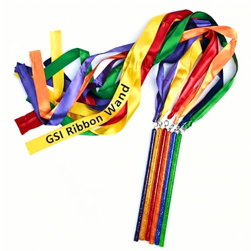 Image of GSi Ribbon Wands & Rings for Kids - Dance Ribbon Streamers with Sparkle Design & Rainbow Ribbons - Perfect for Toddlers, Preschool, Gymnastics, PE, Birthday Parties - Ages 2-12