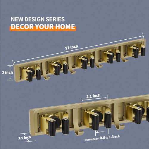 Image of reliahom Broom Holder Wall Mount Mop Hanger Tools organizer 5Racks 4Hooks