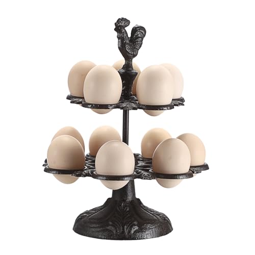 SUMTree Portauova vintage rustico in ghisa, Contenitore per Uova per 12 uova, a doppio strato, per piano di lavoro della cucina, espositore decorativo per uova, colore: nero