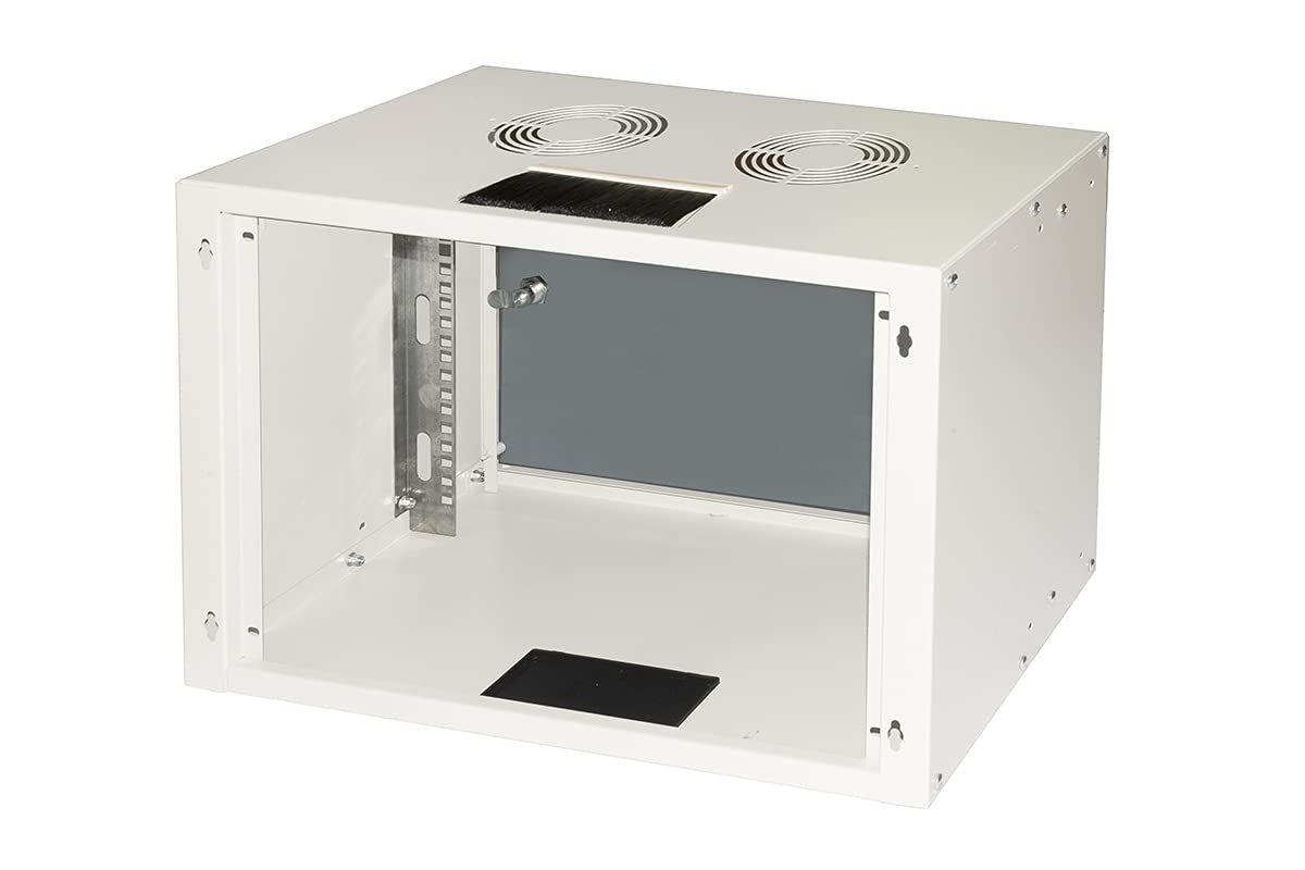 Link LK1907U30E - Armario para Rack de 19 Pulgadas, 6 Unidades de Pared para Redes (A) 370 x (L) 540 x (P) 300 mm, Gris, Puerta de Cristal