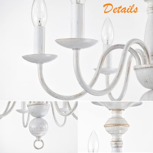 Alighting WHITE CHANDELIER French Country Chandelier 6-Light Modern Farmhouse Chandelier For Dining Room Rustic Chandelier For Bedroom White Metal Chandelier Candle Style thumb #3