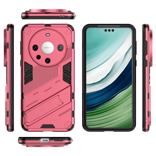 Huawei Mate 60 Pro �X�����P�[�X�ƌ݊�������A�X�^���h�L�b�N�X�^���h PC & TPU �d�b�P�[�X�J�o�[�A���ȑϏՌ��ی�J�o�[�u���P�b�g�ی�V�F���t��(Pink)