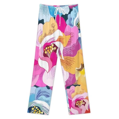 Pajama Pants for Mens Women Stylish Unisex Home Sleep Bottoms Sleepwear Gift Vibrant Floral3