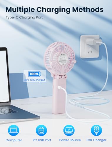 HandFan 5200mAh Handheld Fan 3 Speeds,Portable 180°Foldable Battery Operated Power Bank Function & Desktop & Rechargeable Personal Fan 3-in-1Strong Airflow for Outdoor Camping Stroller - Image 8