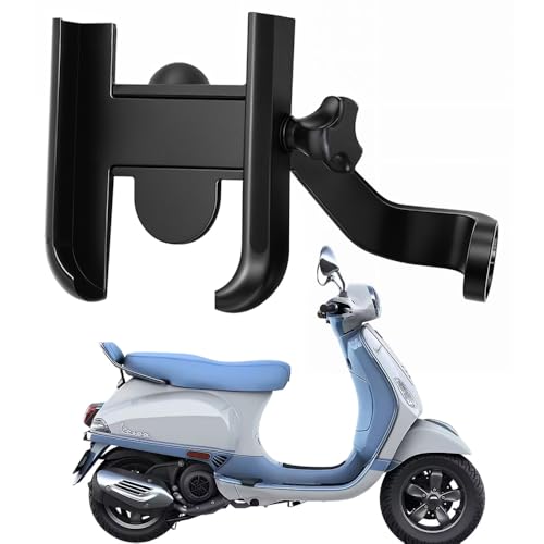 Image of WHIPONE Metal CNC Mobile Holder for Scooter, Scooty & Motorcycle Compatible for Vespa VXL 150, Mirror Mount, 360 Rotation, Strong Anti-Slip Grip, Wide Adjustable Fit for All Smartphones (Black)