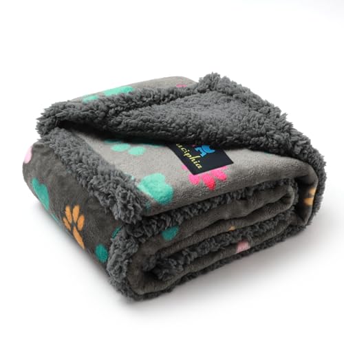 luciphia Wasserdicht Hundedecke Flaushig, Fleece Haustier Decke Waschbar, Outdoor Decke für Hunde Katzen, Schutzdecke für Sofa, Bett Autositz, Möbel Dunkelgrauer Knochen S (71 * 100cm)
