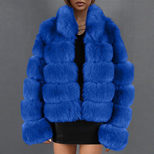 Anjikang Fluffy Fur Coats For Women Winter Luxury Open Front Long Sleeve Faux Fur Jacket Comfy Warm Fleece Parka Overcoat #TOP1
