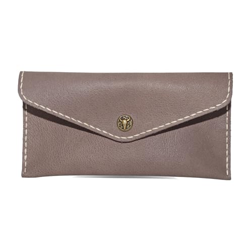 Handcrafted Full-Grain Leather Envelope Wallet Artisan Stitching with Metal Snaps, Slim Card Holder & Cash Organizer (7.5x3.9in) (gray)