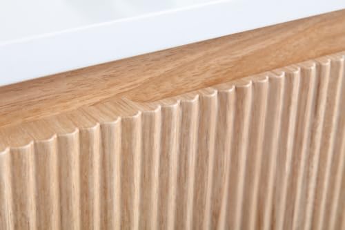 Rueekfil 36\" Wall Mounted Bathroom Vanity with Integrated Sink - Curved Wave Texture Wood Finish, Cultured Marble Basin, Pre-Assembled Floating Cabinet & Soft-Close Drawer, Natural
