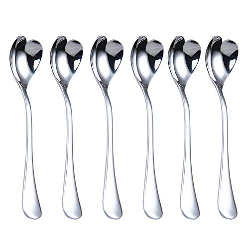 Mini Coffee Spoons, Demitasse Spoons, Heart Shaped Spoons, 4.9-Inch18/10 Stainless Steel Spoons Set Espresso Spoons, Set Of 6 #TOP2
