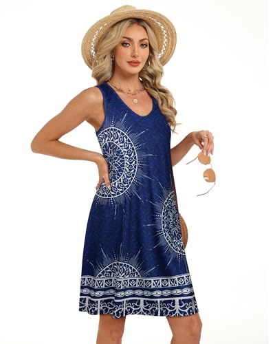 Image of elescat Womens Summer Dresses Casual V Neck Sleeveless Pockets Beach Loose Tank Sundress 2026