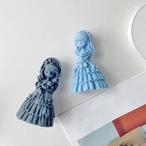 VENEKA D Girl Vela Molde de Silicona PequeñA Princesa MuñEca Yeso Resina JabóN FabricacióN de Velas Kit DecoracióN de Boda Regalo Hecho una Mano