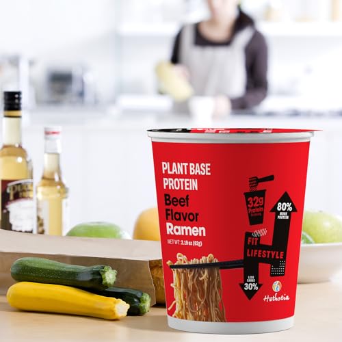 Image of Hethstia High-Protein(32g) Ramen Cup, 6-Pack Protein Noodles Spicy Beef Flavor - 32g Plant Protein, Veggie Friendly, Low Fat, Non-GMO, Non-Fried, Savory Healthy Noodle Beef Broth