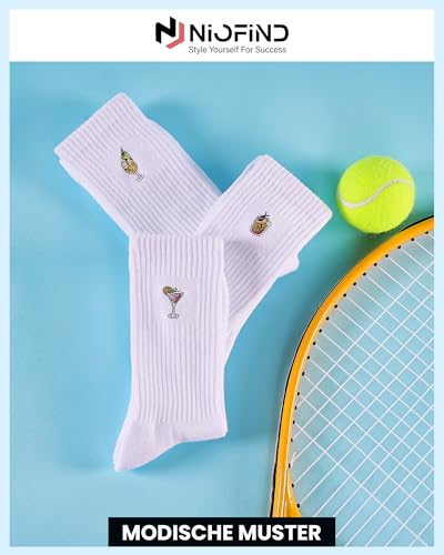 Niofind Tennissocken für Damen & Herren, Lustige Baumwoll-Sportsocken mit Aperol Motiv, 3 Paar Statement Socken mit Cocktails, Weihnachtssocken Geschenk für Männer & Frauen