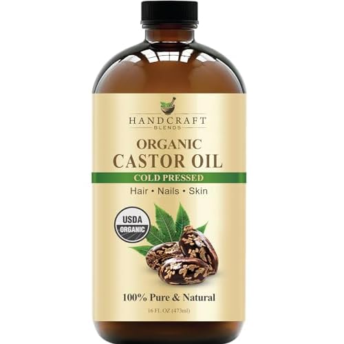 Handcraft Blends Cold-Pressed Organic Castor Oil in Glass Bottle – 16 Fl Oz – 100% Pure and Natural – Premium Grade Carrier Oil for Hair Growth, Eyelashes and Eyebrows – Hair and Body