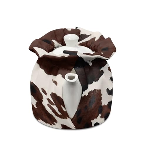 Image of Brown Cow Print Tea Pot Cozies, Scratches-Proof Washable Teapot Cosy Breakfast Warmer Insulation and Keep Warm, Home Kitchen Protective Tea Pots Cover for Housewife, Friend, Mom