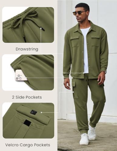 COOFANDY Men Outfits 2 Piece Sweatsuit Jogging Suits, Army Green, Medium - image 6