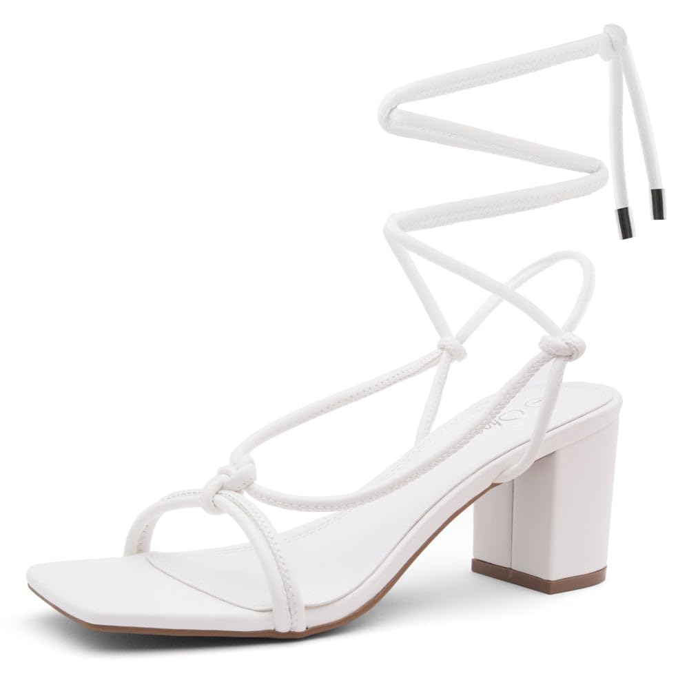 Shoe Land SL-Sweets Women's Lace-Up Chunky Low Heels, Strappy Ankle Wrap Tie-Up Block Short Heels – Semi-Casual Heeled Sandals for Prom Wedding and