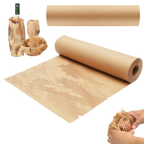 LOMUG Wabenpapier Verpackungsmaterial Füllmaterial, Packpapier Rolle für Umzug und Pakete, Honigwaben Verpackungspapier für Zerbrechliche Gegenstände Geschenkverpackungen (Braunes, 30cm x 50m)
