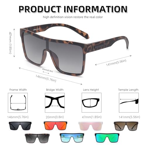 Image of GLINDAR Polarized Sunglasses Men Flat Top Womens, Oversized Square Shield | One Piece,Trendy,Lightweight,Driving