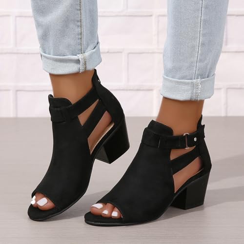 ZBYY Womens Peep Toe Ankle Booties Chunky Heels Cutout Back Zipper Sandals Suede Side Ankle Strap Dress Sandals4