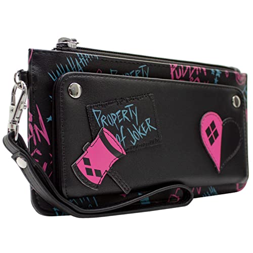Birds of Prey Harley Quinn Property of Joker Neón Cartera/Billetera Clutch con Bolsillo para Monedas & Tarjetero, Negro