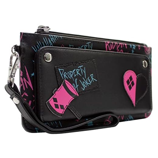 Birds of Prey Harley Quinn Property of Joker Neón Cartera/Billetera Clutch con Bolsillo para Monedas & Tarjetero, Negro