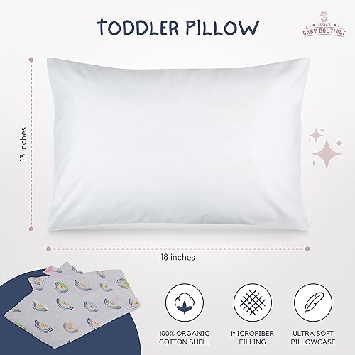 Image of Purple Rainbows - Kona's Perfect Toddler Pillow with Softest Toddler Pillowcase - 13 x 18 inch Childrens Pillow - Kids Pillow 2 Year Old, Teen Pillow 3 Year Old