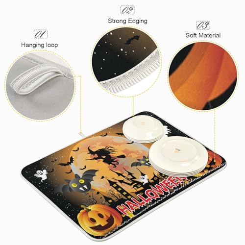 Alfombrilla de secado para cocina Nander con diseños de Halloween, absorbente y reversible 5