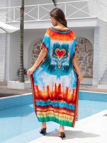 Image of KECVOT Kaftan Dresses for Women V-Neck Print Swimsuit Cover Up Plus Size Beach Caftan Lounge Dress