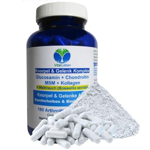 Knorpelaufbau KNORPEL & GELENKE Komplex 180 Kapseln - ArthroWell TOP-5 Gelenkbausteine Gelenkkapseln mit Glucosamin, Chondroitin, MSM, Kollagen, Weihrauch. OHNE ZUSATZSTOFFE 26445-180