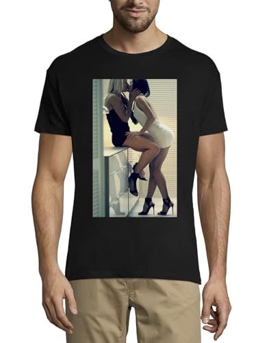 T-shirt coton homme noir col rond fini les hauts basiques sans personnalité