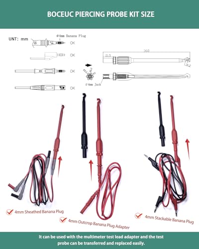 Image of Mulitimeter Test Probes Wire Piercing Probe Kit for 4mm Banana Extended Test Cable Automotive Diagnostic Car Test Tool