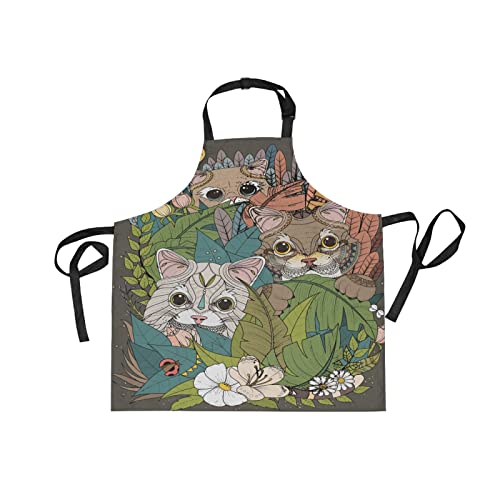 LDIYEU Chat Bébé Mignon Herbe Plante Tablier de Cuisine avec 2 Poches Sangle Réglable pour Chef Boulanger Serveurs Hommes Enfant Cover