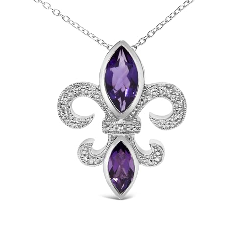 Haus of Brilliance .925 Sterling Silver Purple Amethyst Marquise and Diamond Accent Fleur De Lis Pendant Necklace (H-I Color, SI1-SI2 Clarity) - Size 18"