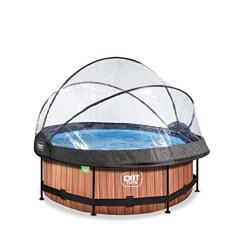 Piscine EXIT Wood ø244x76cm avec Pompe filtrante et dôme - Marron