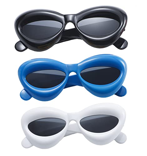 Long Keeper 3 Pair Lip Sunglasses Unique Women Sexy Thick Frame Inflated Cat Eye Candy Color Punk Sun Glasses UV4002