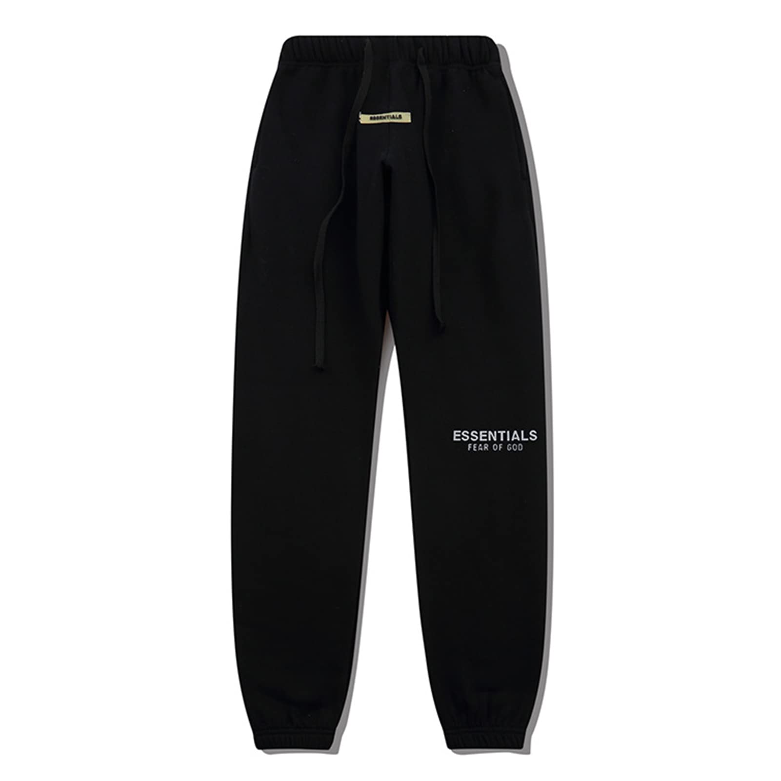 ZZHC FOG FEAR OF GOD ESSENTIALS Pullover Hoodie Pants Suits, Fleece Cotton 3D Silicone Letters Tracksuits, Casual Loose Men Women Couple Sweatshirt Top+Trousers Pants Black-S