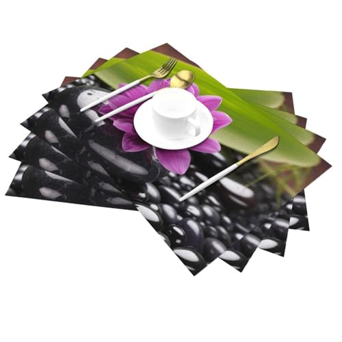 Sets de table antidérapants PVC motif fleur violette pour repas zen - 4