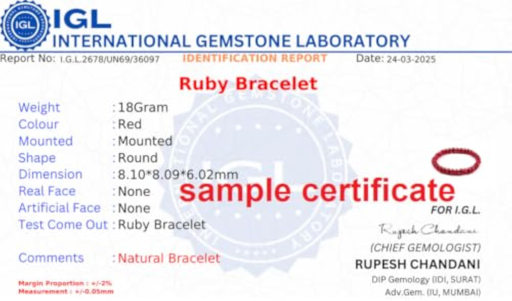 Ruby Stone Bracelet for Women, 22 Beads
