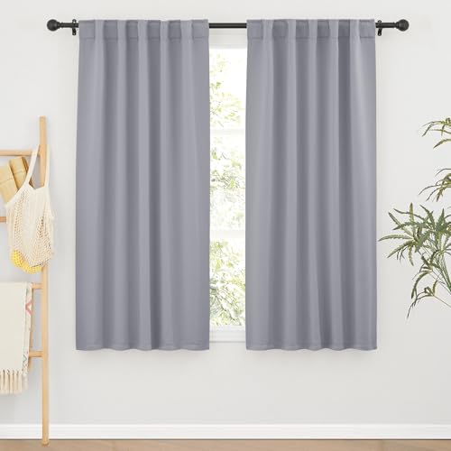 Image of RYB HOME Bedroom Curtains, Room Darkening Thermal Insulated Curtain Back Tab Pleat Drapes Decent Window Treatment for Home Office Playroom Living Room, W42 x L63 inches, Sliver Grey, 2 Panels