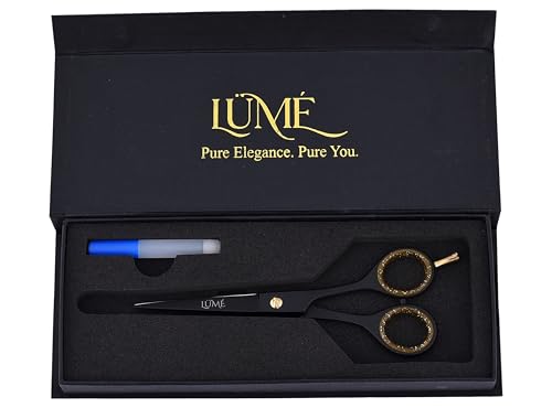 LUME Black Professional Hair Cutting Scissors - Sharp Blades Stainless Steel Shears for Barber Moustache Haircut - 17cm Hairdresser Tool for Kids