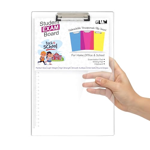 Image of GLUN Transparent Acrylic Clipboards with Ruler Marks, Size 14x10 Inches, Clear Clip Board use in Exam Board, Office Supply, & School Supplies