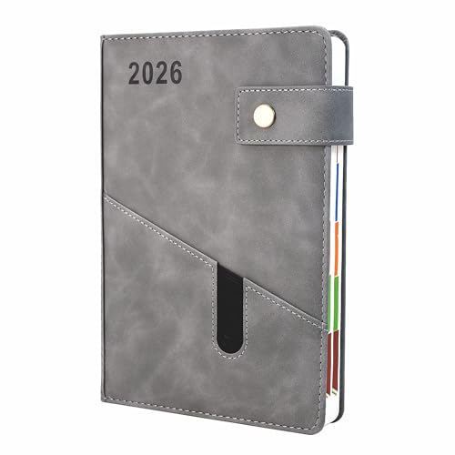 2026 Diary, Diary 2026 A5 Page A Day,Productivity Daily Planner from Jan 2026 to Dec 2026 With Monthly Tabs, 3 Bookmark and Colorful Side Panels (8.5x5.9 inch)-Grey