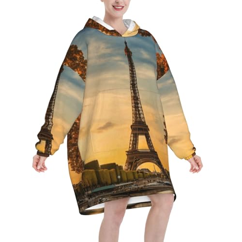 Couverture à capuche Tour Eiffel en flanelle EdWal pour adulte - 2