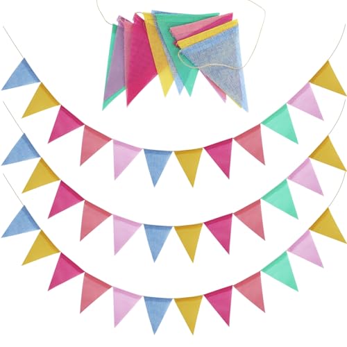 Bunting Fabric Pastel Rainbow Bunting Outdoor Waterproof for Birthday Spring Easter Classroom School Garden Festival Carnival Graduation Indoor Garlands Party Decorations 24 Flags
