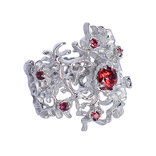 Bague grenat naturel en argent 925 pour femme | Taille 56